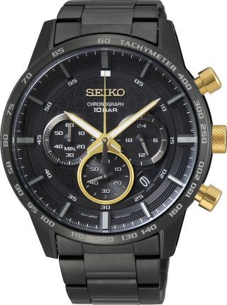 Seiko 50th Anniversary Black And Gold Chronograph Mens Watch Ssb363p