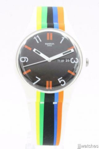 Swatch Originals Ligne De Fuite Multi - Color On White Silicone Watch Suow708 $75
