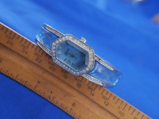 Candies Blue Silver Tone Rhinestone Hinged Bangle Bracelet Watch Battery