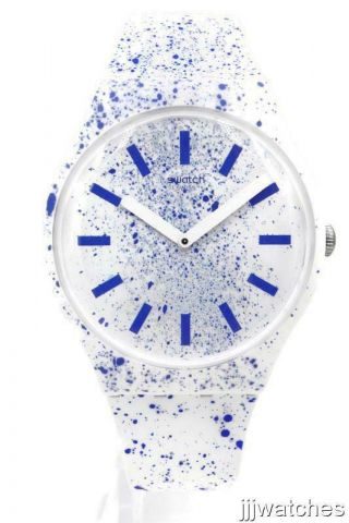 Swiss Swatch Originals Fuzzy Logic White Blue Silicone Watch 41mm Suow160