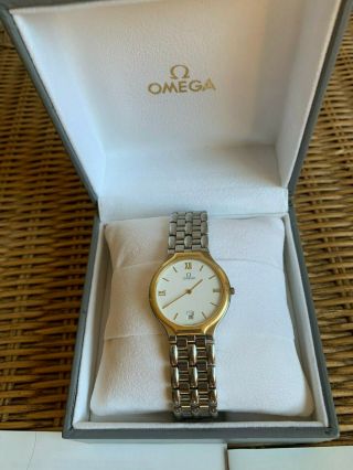 Vintage 18k Gold And Stainless Steel Omega 32mm Unisex Watch W/box And Papers