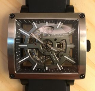Mens Stuhrling Automatic Watch Wristwatch 50m Wr Clear Case Cal St90089