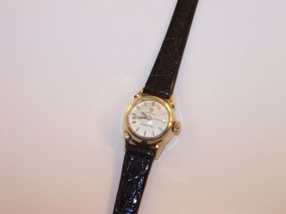 Vintage OMEGA Ladymatic 17 Jewel 455 14K Solid Gold Watch w/Crocodile Strap 2