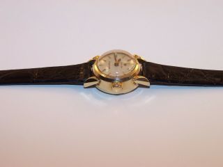 Vintage OMEGA Ladymatic 17 Jewel 455 14K Solid Gold Watch w/Crocodile Strap 3