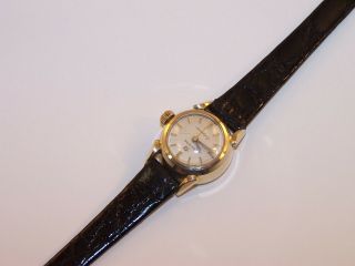 Vintage OMEGA Ladymatic 17 Jewel 455 14K Solid Gold Watch w/Crocodile Strap 5