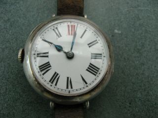 Rare Left Handed Ww1 Silver Trench Wrist Watch