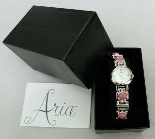 Aria Pink Rhodonite Gemstone Mother Of Pearl Face Watch Box