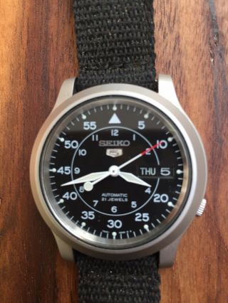 Seiko Stainless Steel Case Black Cloth Band - (snk809k2)