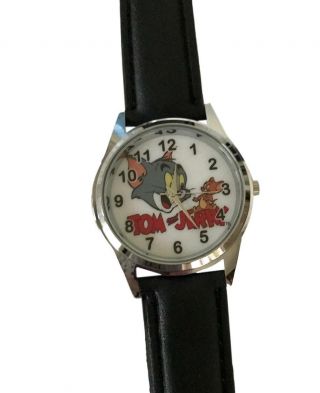 Tom And Jerry Cartoon Black Leather Band Wrist Watch