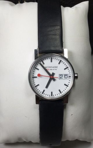 Mondaine Women’s Official Swiss Railway Watch W/ White Dial & Black Leather Band 2