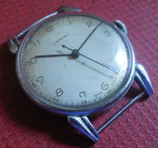 Vintage 1940s Oversized Lanco 15 Jewels Swiss Watch Running Wristwatch