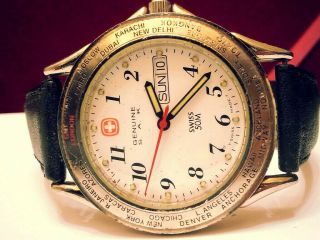 Vintage (wenger S.  A.  K. ) " Gmt " World - Time Bezel Ref 096.  0626 Mens Watch