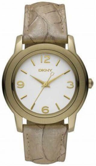Dkny Beige Metallic Leather Band Gold Women Dress Watch Ny8333 38mm $175