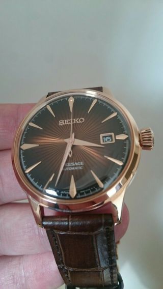 Seiko Presage Cocktail Automatic Brown Dial Leather Strap Mens Watch Srpb46j1.
