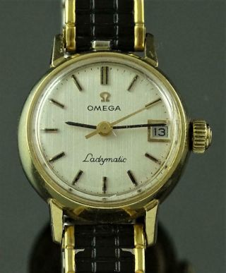 Exceptional Vintage Omega 14k Solid Gold Ladymatic Date Window Wristwatch 1960 
