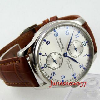 Classic PARNIS 43mm Automatic Mens Watch Power Reserve Leather Strap Steel Case 2