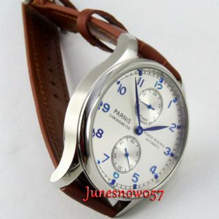 Classic PARNIS 43mm Automatic Mens Watch Power Reserve Leather Strap Steel Case 3