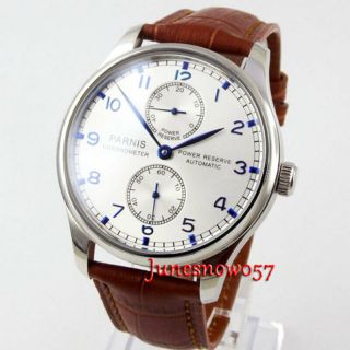 Classic PARNIS 43mm Automatic Mens Watch Power Reserve Leather Strap Steel Case 4