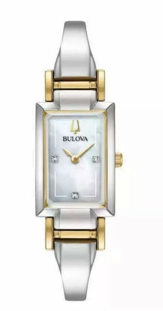 Bulova 98p188 Ladies Diamond Accented Two Tone Mother Of Pearl Dial Watch