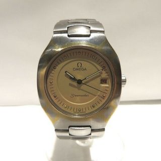 Omega Seamaster Polaris Gold Dial Quartz Watch Wrist Men 