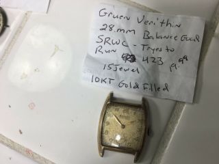 Mens Gruen Verithin Tryes To Run Watchmakers Estate Vintage Parts Repair