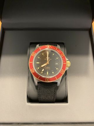 Glycine Combat Sub 42mm Automatic Diver Watch - Gl0092 - Ss,  Red & Gold Bezel