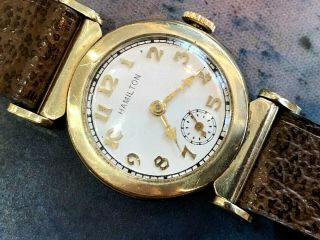 Vintage Hamilton Men ' s wristwatch art deco Prescott driver ' s runs cal.  987 E 4