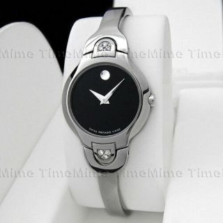 Women Movado Kara Diamond Black Dial Stainless Swiss Quartz Watch 0605489