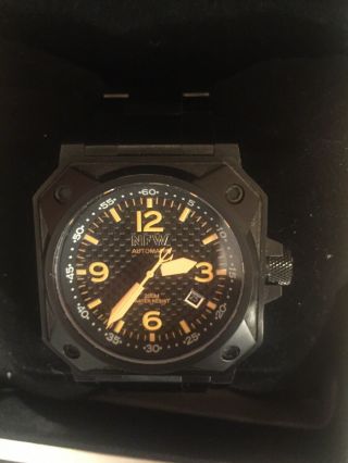 Nfw Auto Pilot Mens 44mm Automatic 200m Military Watch In Orange & Black