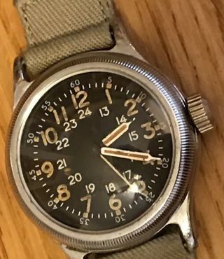 Vintage Elgin Militay A - 11 Military Watch W/ 24 Hr Dial