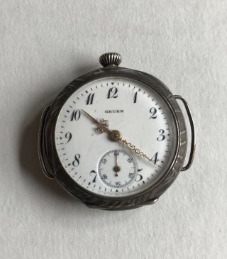 Vintage Rare Gruen Sterling Silver Trench Watch Hallmarked Pocket Watch