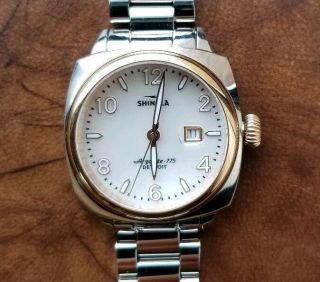 Shinola Brakeman Watch 32mm White Perl Face With Rose Gold Trim &silver Breclet