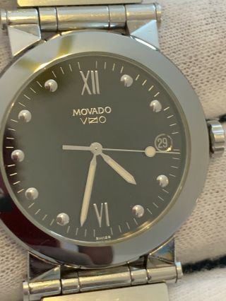 Authentic Movado Vizio S.  S Black Dial Date Mens Watch 83c2 878 Retail $1495