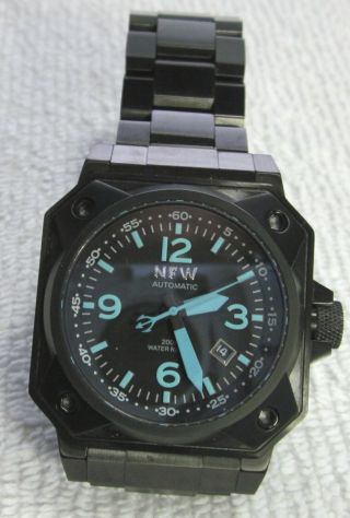 Nfw Auto Pilot Mens 44mm Automatic 200m Watch Black And Blue