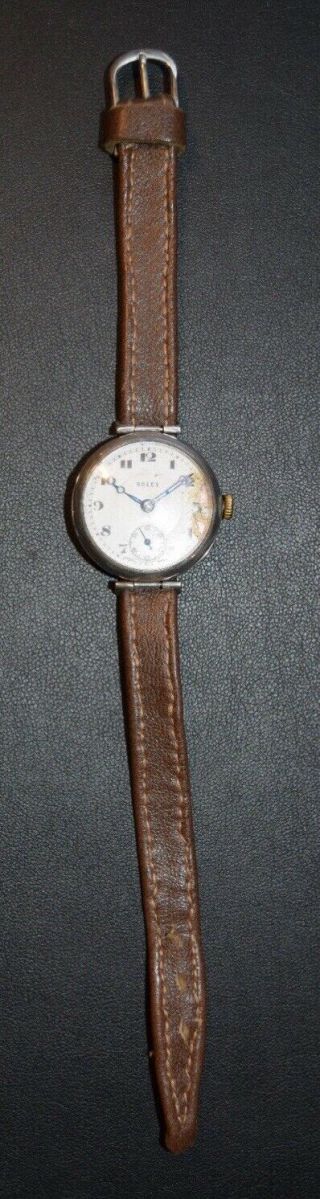 Rare Gents Rolex Silver Military Officers Trench Watch HM Glasgow 1924 W & D 12