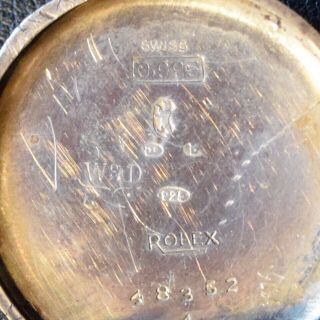 Rare Gents Rolex Silver Military Officers Trench Watch HM Glasgow 1924 W & D 5
