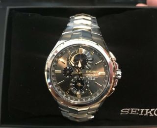 Nwt Seiko Coutura Perpetual Solar Chronograph Stainless Steel Mens Watch Ssc376
