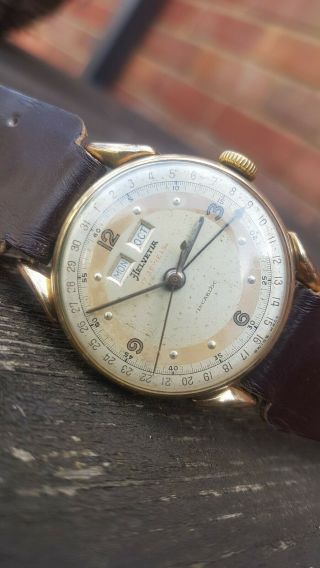 Vintage Helvetia Triple Calendar Watch.  Valjoux 90/78.  Helvitia Triple Date Watch