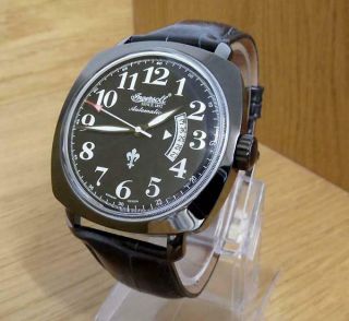Mens Ingersoll Automatic Vintage Military Square Trench Style Black Jack Watch