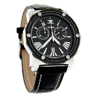 Levian Soho Ii Black Diamond Quartz Chronograph Leather Band Watch Zag 150