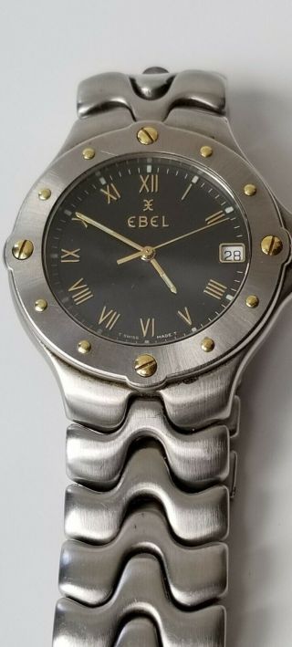 Mens Ebel Sportwave Stainless Steel Date Watch With Slate Dial E6187631