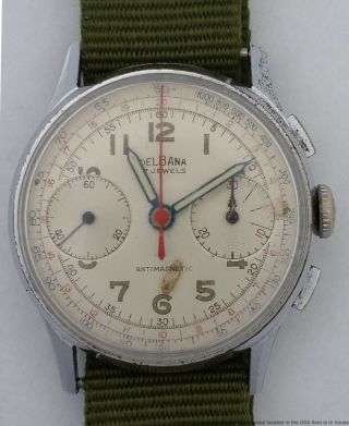 Delbana 17j Vintage Mens Chronograph Wrist Watch W Nato Strap