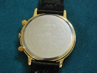 Rare TIMEX Gold Tone Moon Phase Men ' s Perpetual Calendar Watch w/Date 6