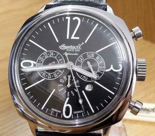 Mens Xxl Black Leather Vintage Military Ingersoll Cooper 2818bk Automatic Watch