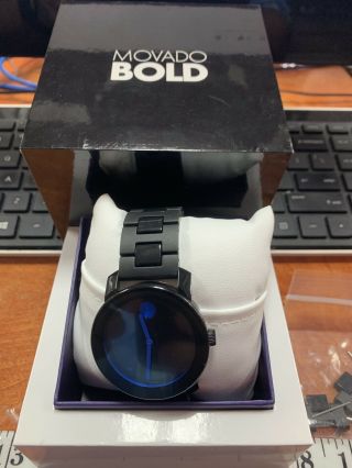 Movado Bold Series Mens Black/blue Dial Swiss Quartz Watch.  Stored