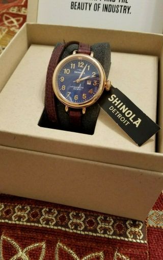 Shinola Birdy 34mm Ladies Watch,  Gray Navy Blue Face,  Double Wrap Band