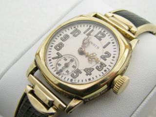 Vintage Mens Art Deco Illinois 17 Jewel Gold Filled Wristwatch Watch