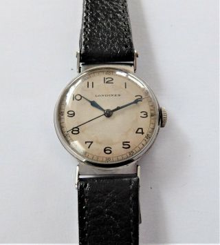 1940 Longines Screw Case 16 Jewels Military Style Wrist Watch Cal 12.  68n