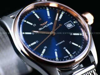 Pre Invicta Glycine 36mm Combat 6 Automatic Rose Pvd Blue Dial Ss Watch 3916