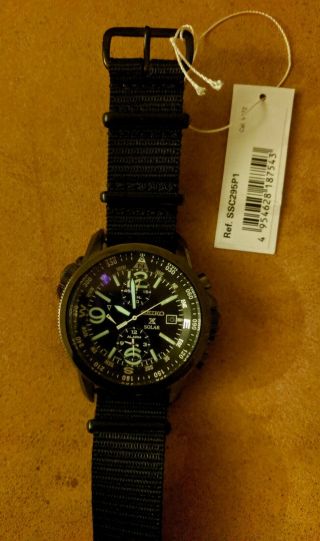 Seiko Prospex Solar Military Alarm Chronograph Watch Ssc295p1 Black Nato Strap
